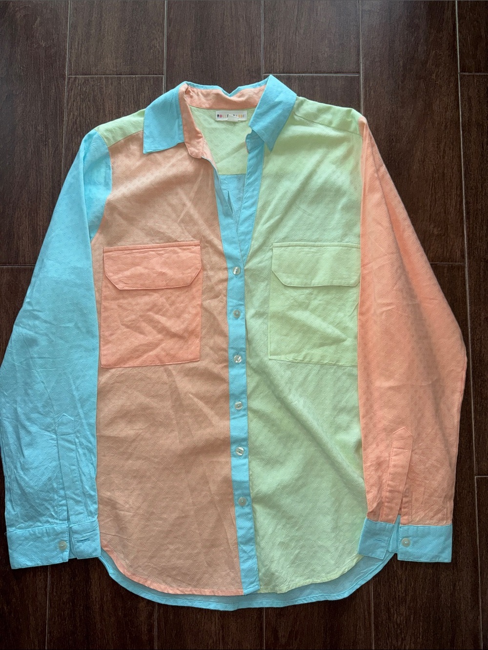 Roller Rabbit Fun Shirt Patchwork Long Sleeve Button Down Size Medium